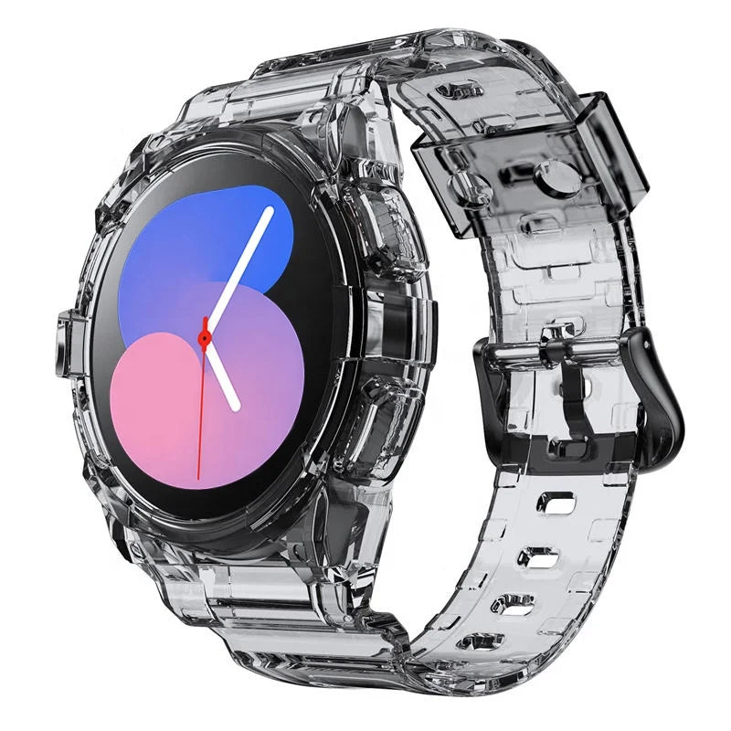 Luxury Transparent Strap + Case for for Watch 5 4 40mm 44mm TPU + Stainless Steel Sport Band Soft Bracelet Watchband