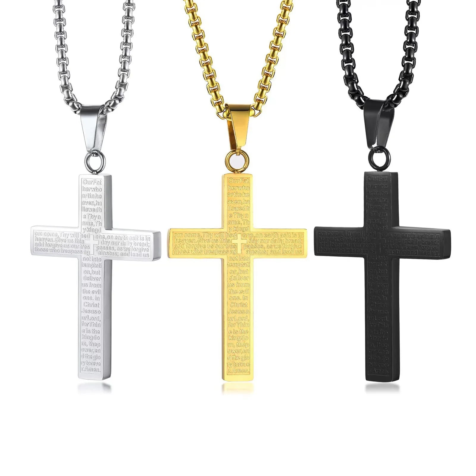 Gold Plated Stainless Steel Waterproof Religion Jesus Pendant Hip Hop Men's Cross Necklace With Box Chain Wholesale