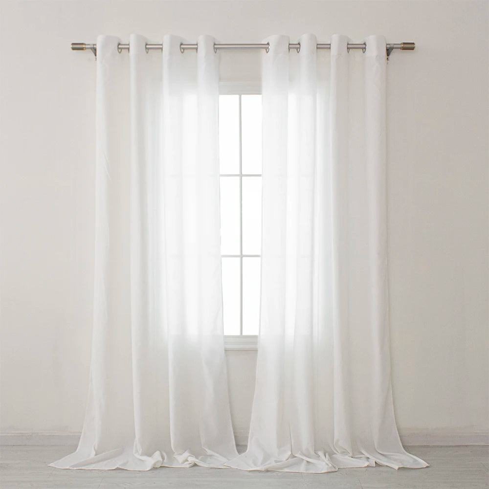 Wholesale Polyester Faux Cotton Design White Sheer Curtains Tulle Drapes for Living Room Window