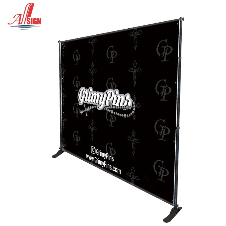 Adjustable Heavy Duty Aluminum Frame Steel Base Step Repeat Backdrop Stand Waterproof 8x8 ft Photography Polyester Double Banner