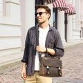 Contact's Vintage Crazy Horse Genuine Leather Durable Messenger Satchel Bag for 12.9' Ipad Men's Shoulder Mortise Lock Model