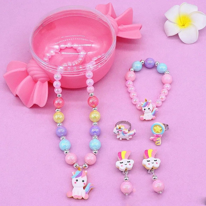 New Arrival Girls Plastic Jewelry Box Princess Beaded Necklace Cute Kids Bracelet