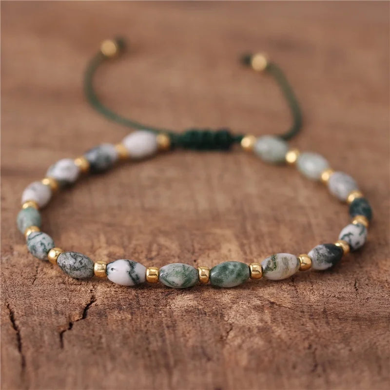 Boho Rice Shape Natural Stone Jasper Beads Bracelet New Fashion Earth Color Adjustable Dainty Bracelet Jewelry Dropshipping