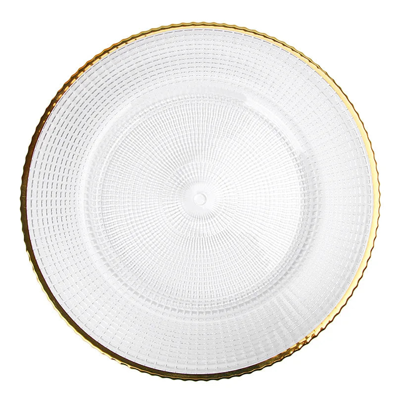 Wholesale Tableware Wedding Glass Charger Plates With Golden Rim