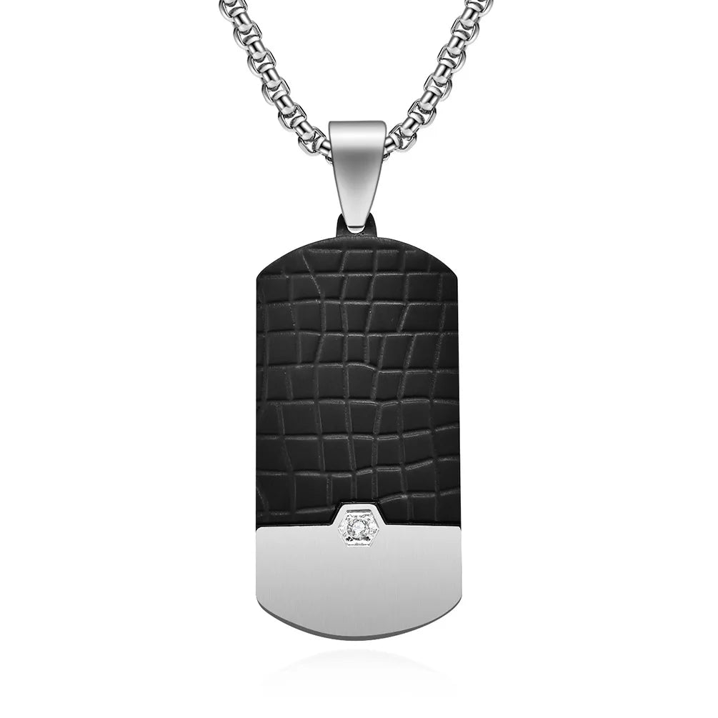 Men's Gold Plated Stainless Steel Zircon Rectangle Shape Textured Vintage Pendant Fashion Jewelry Pendants and Necklaces