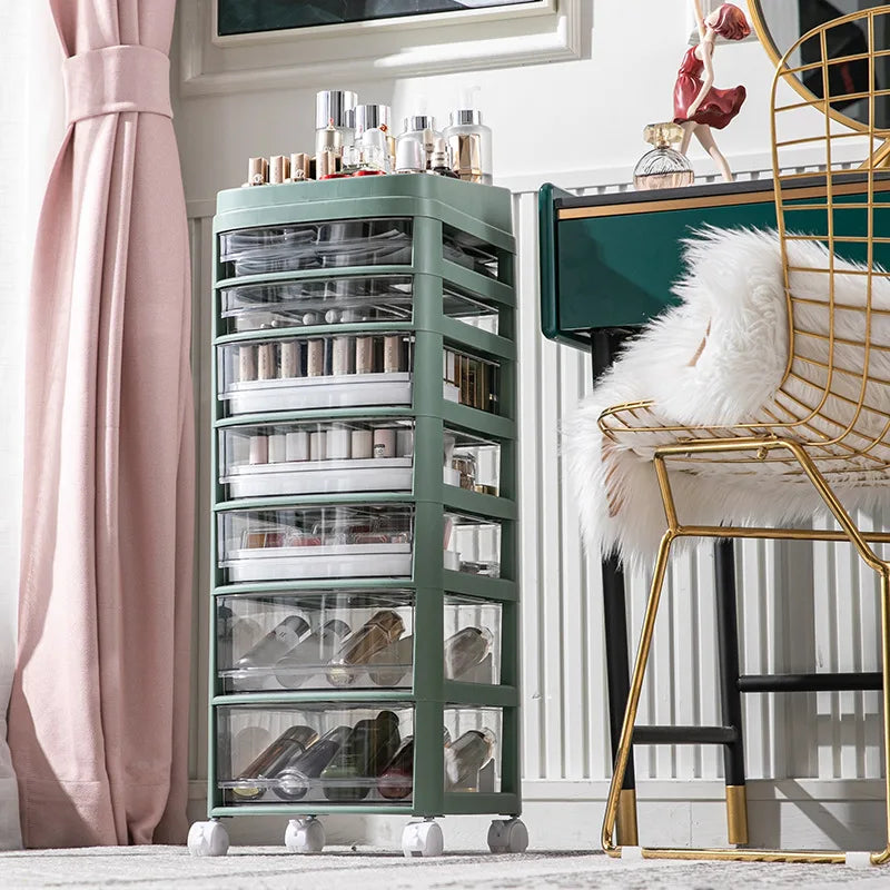 Home Use Big Clear Plastic Makeup Brush Cosmetic Organizer Storage Box Drawer with Wheels