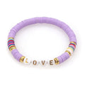 6mm Beads Polymer Clay Elastic Rope Bracelet with Letter Beads Summer Beach Jewelry for Women Girls