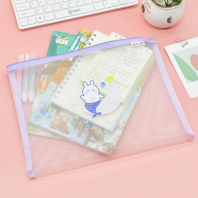 A4 Gauze Transparent File Bag Cute Student Information Bag Cartoon Nylon Document Storage Bag687