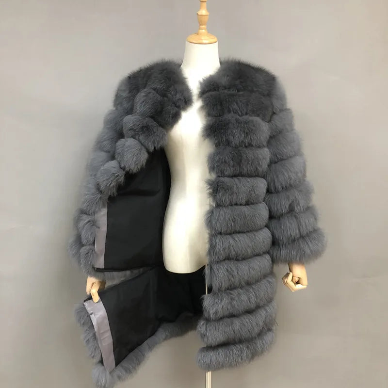 Hot Sales Winter Real Fox Fur Parka Detachable Sleeve and Bottom With Zip Custom Fur Jacket Women Long Fur Coats