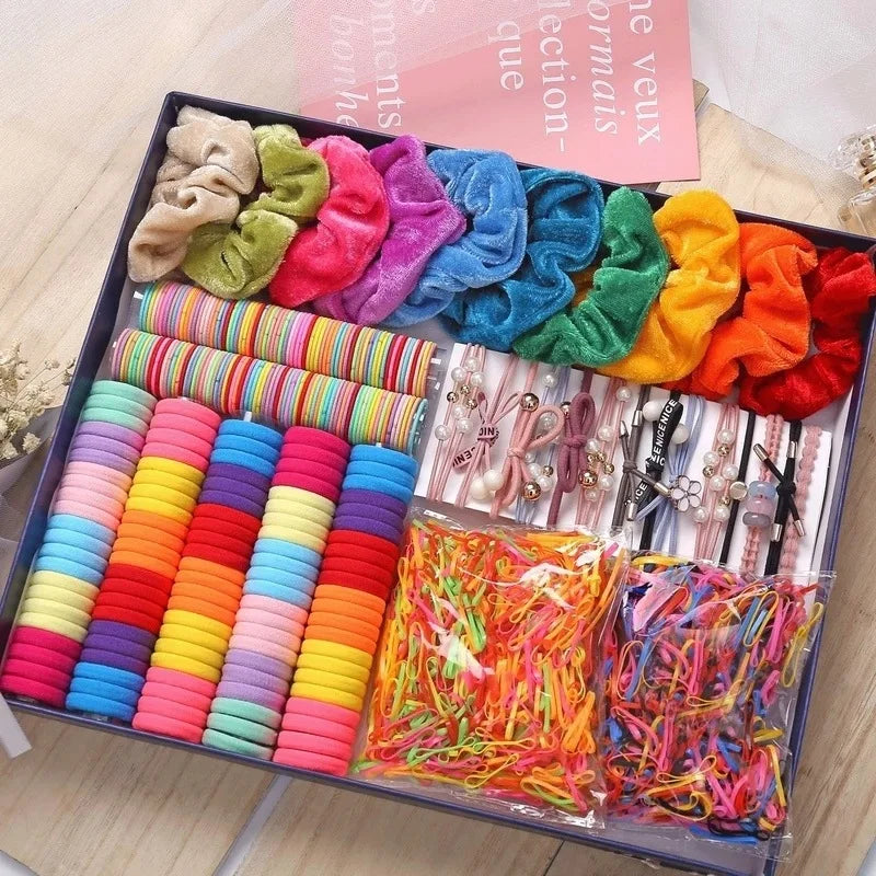 Mixed Color Elastic Hair Band Include Velvet Scrunchies Nylon Hair Tie