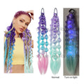 New Design Girls Kids 24 Inch Festival Ombre Braiding Hair Mini Led Light Glow Colorful Braided Bubble Ponytail Extension