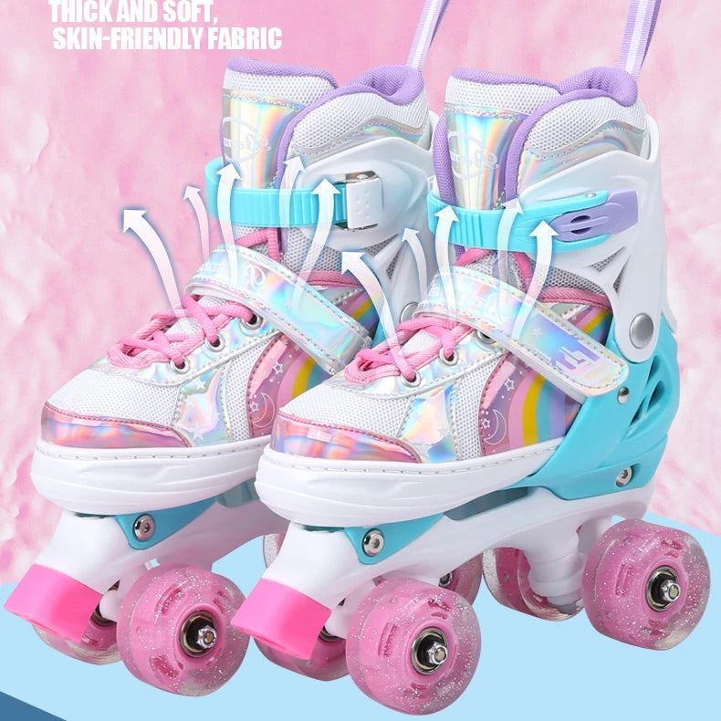 EACH Wholesale Professional-level Children's 4-Wheel Quad Roller Skates Adjustable Leather PVC Outsole Shoes for Outdoor Fun
