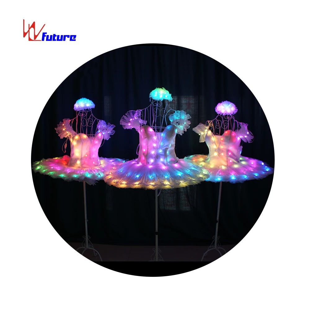 LED Luminous Ballet Ballerinas Performance Wear Light-Up Tutu Skirt Dress