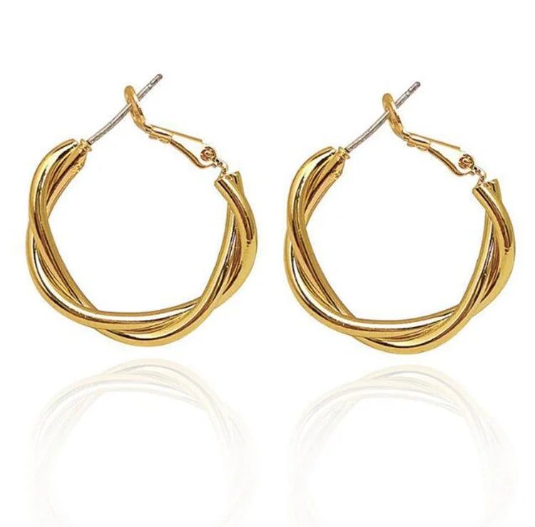 Wholesale S925 Silver Needle Simple Gold Twisted Hoop Western Handmade Statement Fashion Jewelry Earrings