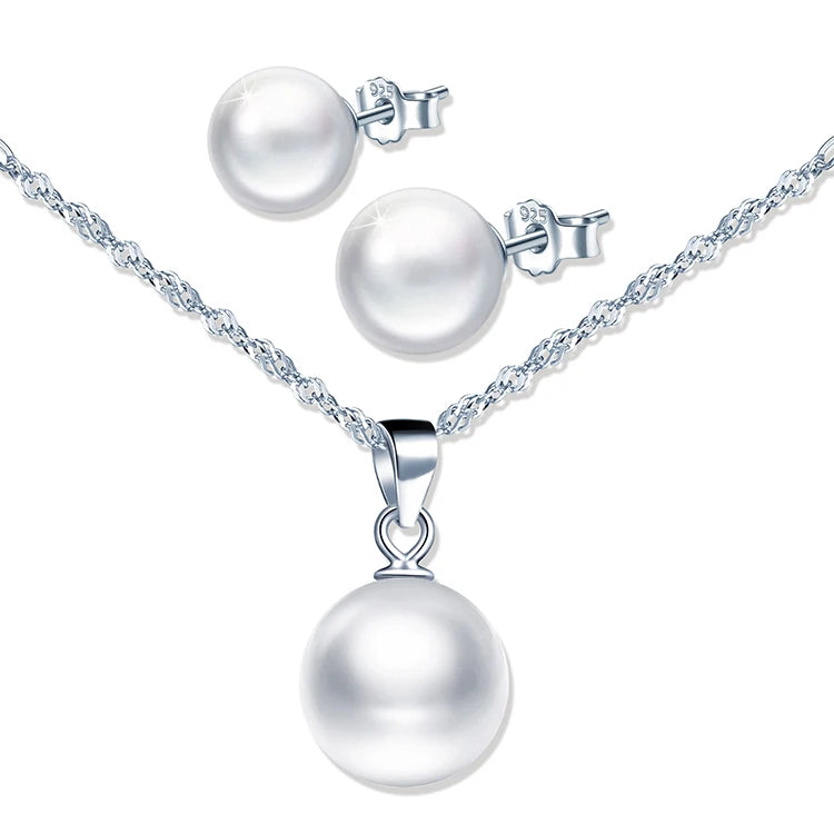 Women Pearl Stud Earrings Necklace Fashion Jewellery Sets for Weeding