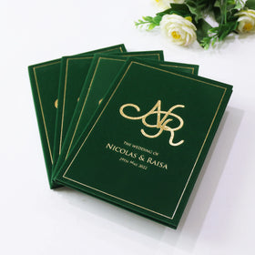 Personalized Gold Foil Dark Green Velvet Hardcover Booklet Invitations With Envelope Luxury DIY Wedding Invitation Cards