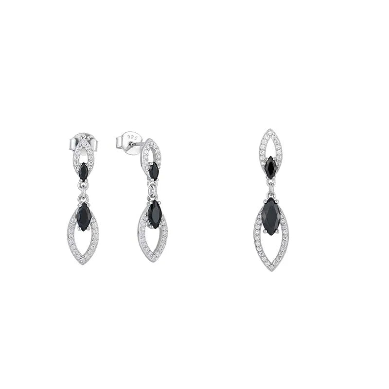 QX Custom Oem Luxury Wedding Women 925 Sterling Silver White Black Zircon Pendants Drop Earrings Trend Fine Jewelry Jewelry Sets