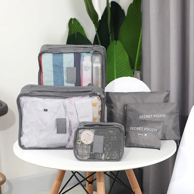 Customized Logo Large 6-in-1 Travel Luggage Organizer Bag Set Stylish Oxford Material Zipper Sundries Make-up Bag Included MegaBDM