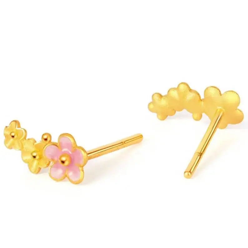 Gold Plated Vietnam Placer Gold Peach Blossom Edible Spoons Stud Earrings Women's Simple Design Gift Stud Earrings Holiday
