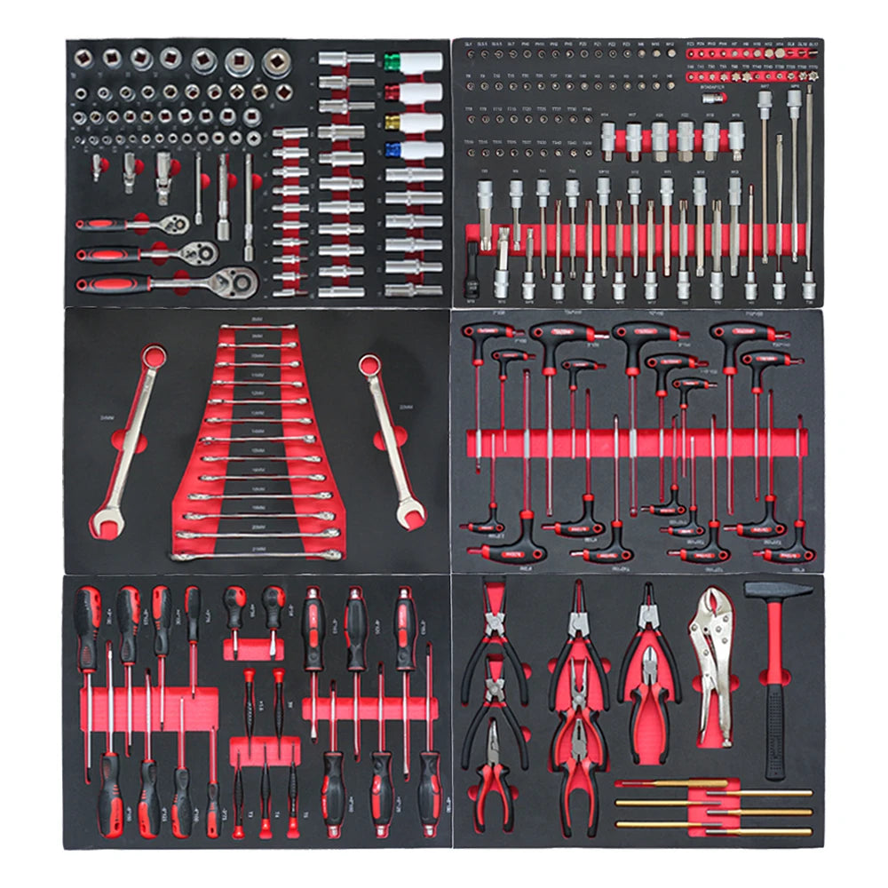 258-Piece Professional Basic Hand Tool Set Normal Wrench Repair Sockets and Screwdriver with Sickle Handles for Repair Shops