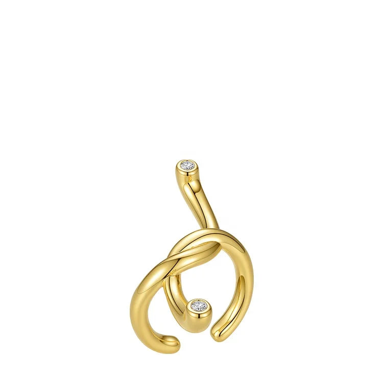 Latest High Quality 18k Gold Plated Environmental Brass Knotted Two End With Diamonds Tail Ring R204071