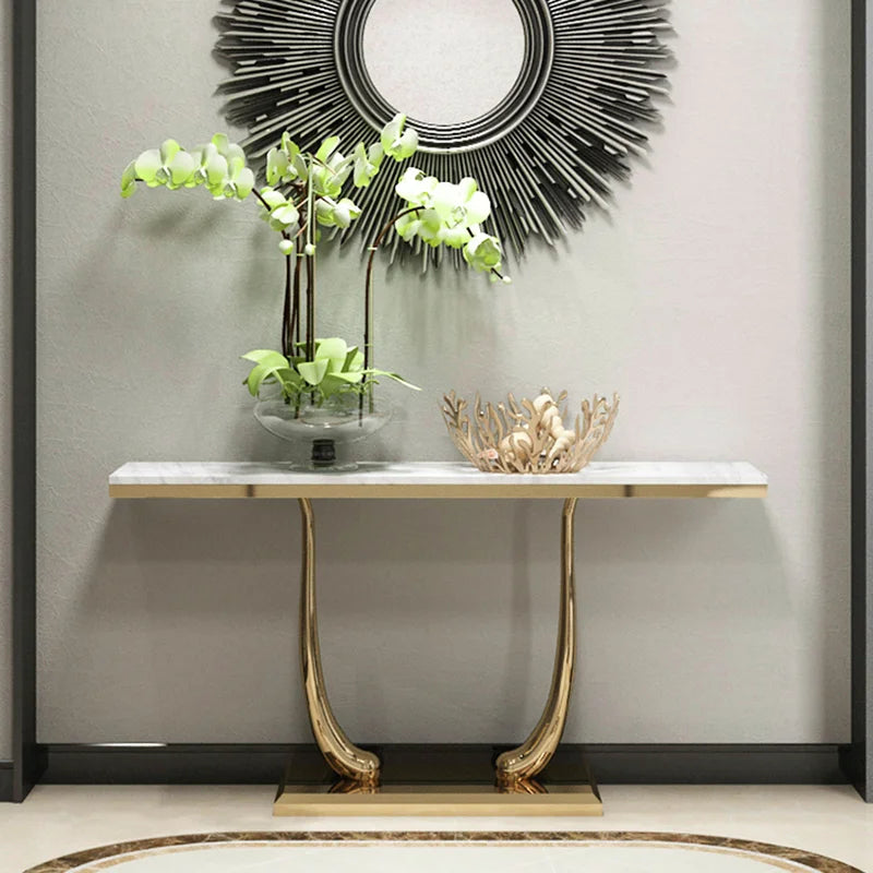 Modern Luxury Gold Stainless Steel Marble Top Console Table Storage for Home Hotel Villa Supermarket Living Room Hallway Use