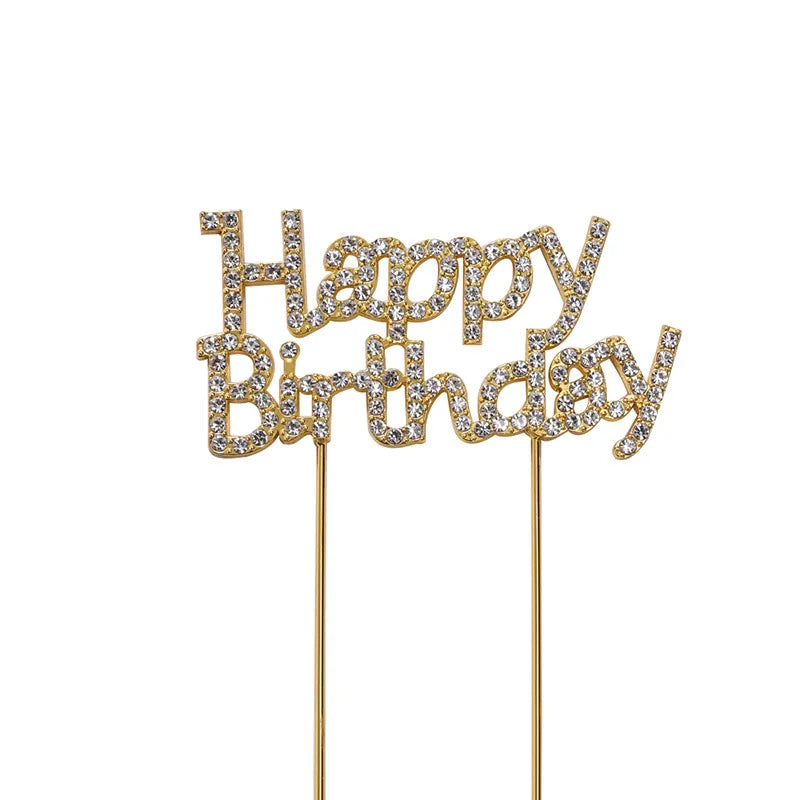 High Quality Happy Birthday Cake Topper With Rhinestones Wholesale Cake Accessory for Decoration Party Item