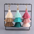 Handmade Vintage Cartoon Bohemian Metal Keychain Beach Style Three-Layer Cotton Thread Colorful Tassels Hanging Jewelry Bag Keys