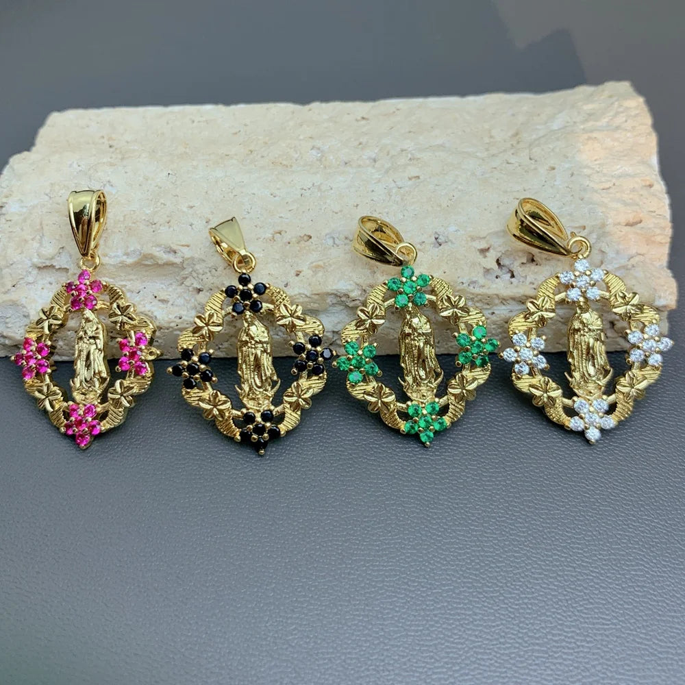 Wholesale Custom Metal Crystal Zircon Guadalupe Women Necklace Pendants Charms for Jewelry Making