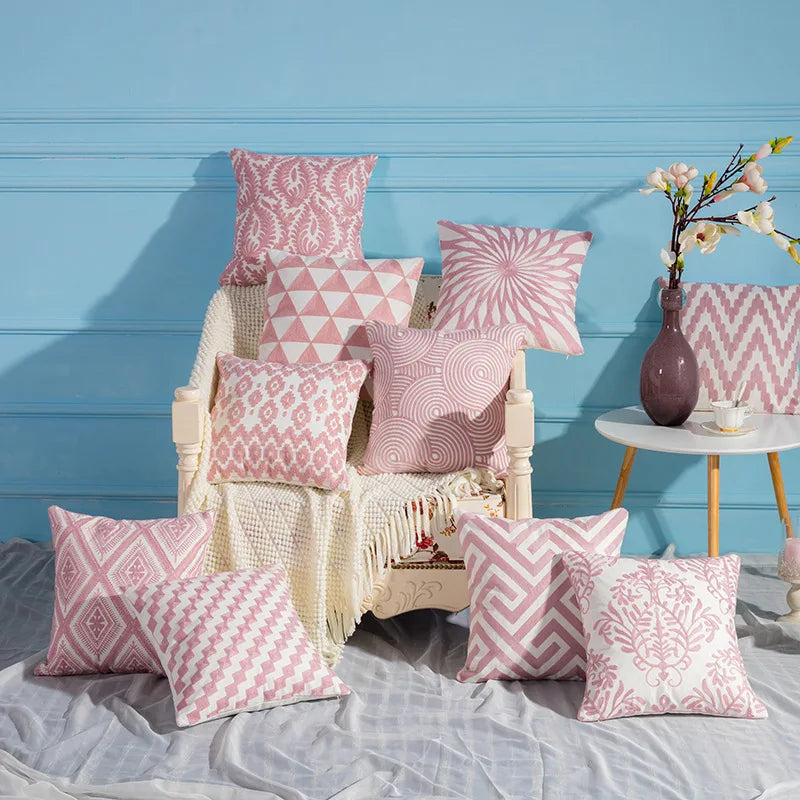 Solid Color Geometric Cushion Cover Pink Decorative Sofa Cushions Throw Pillows Cotton Pillow Covers/
