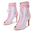 Pink Mesh Dancing Heels Lace up Ballroom Jazz Latin Bachatas Pole Dancing Boots