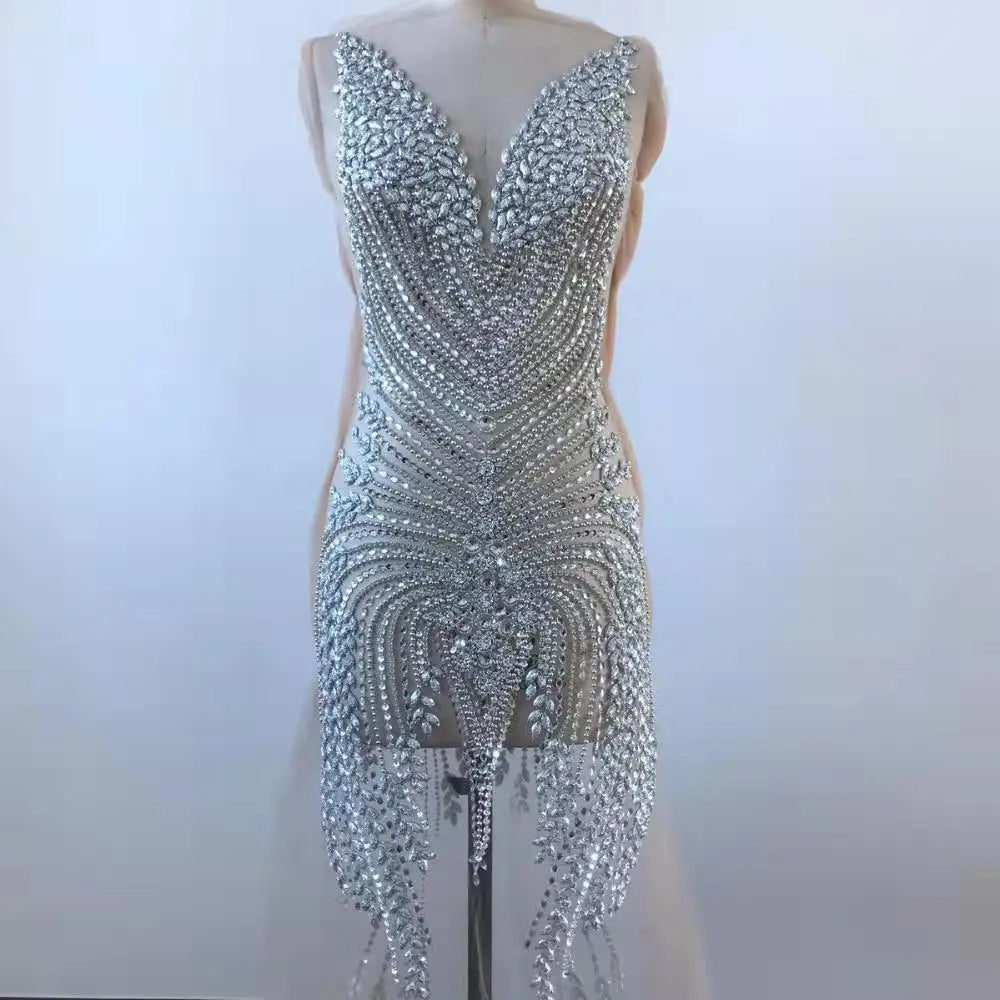 Top End Luxury Heavy Crystal Stones Beaded Panel Lace One Piece Dress Wedding Accessories Lace for Evening Dress HY1668