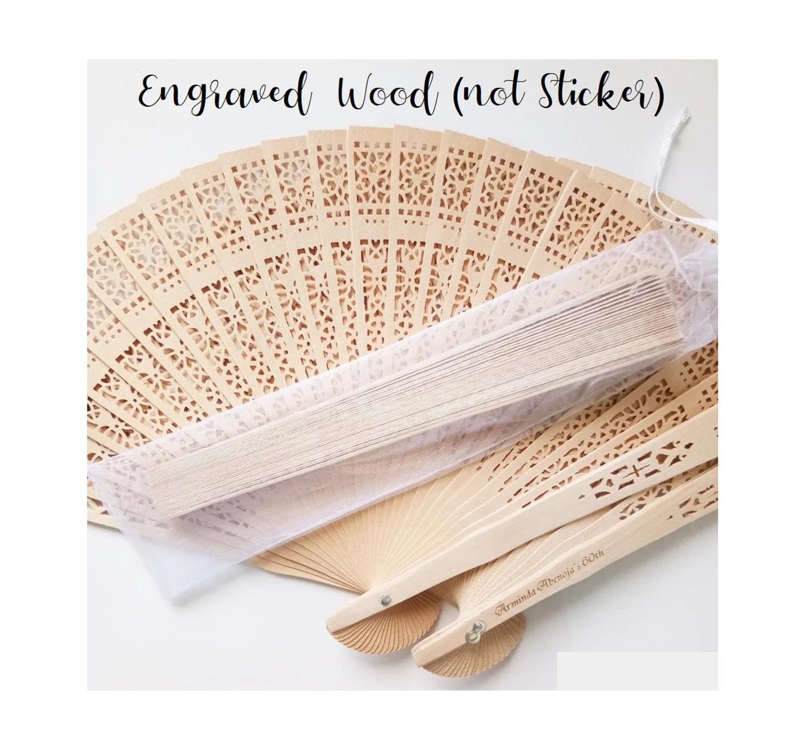 Customized Name Bamboo Hand Fan Personalized Logo Engraved Carved Angel Style Wedding Favor and Gift