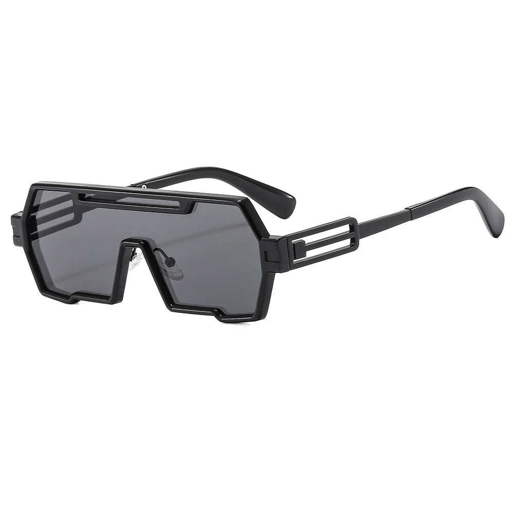 Men Sunglasses Vintage 2024 Uv400 Protection Steam Punk Futuristic Metal Sunglasses One Piece Sunglasses