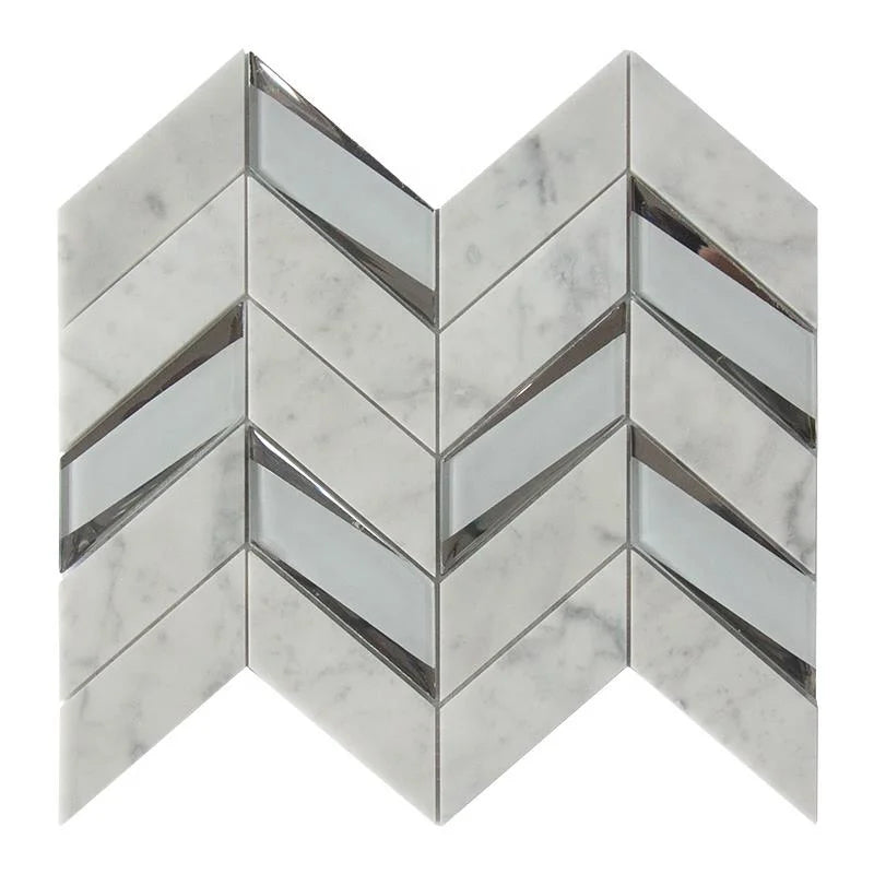 White Natural Stone Marble Herringbone Mosaic Tiles for Floor and Kitchen Bathroom Backsplash