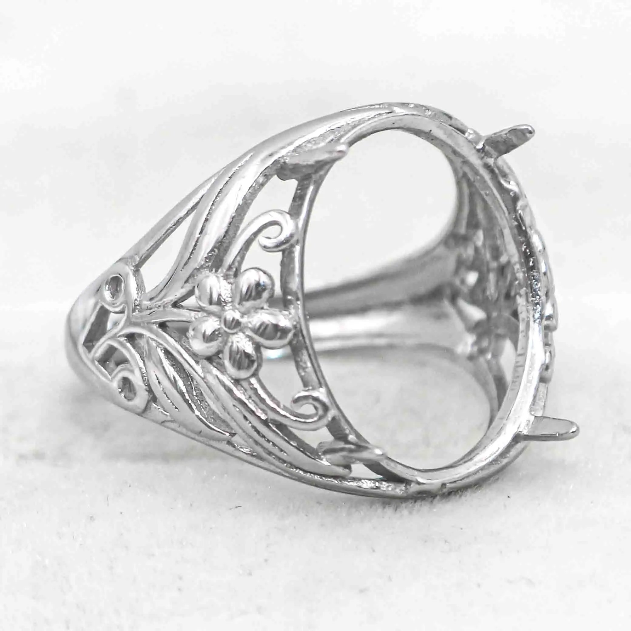 Sterling Silver 14*18mm Semi Mount Men's Ring Frame Empty Blank Claw Setting S925 Base Holder Without Center Stone for DIY Inlay