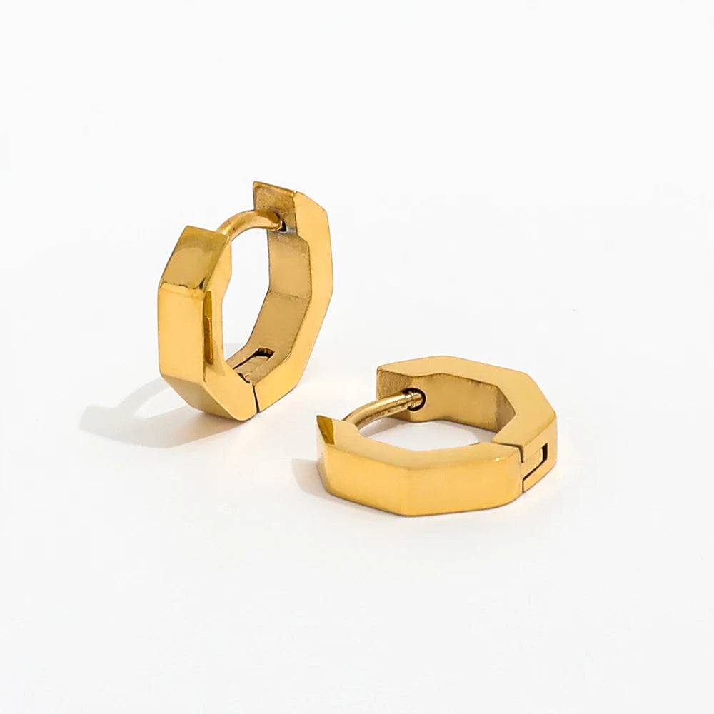 JOOLIM High End 18K Gold Plated Stainless Steel Chunky Square Octangle Hoop Huggie Earring Design Jewelry Wholesale