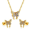 Custom Women's 18K Gold Plated Stainless Steel Jewelry Set Butterfly Pave Zircon Pendant Necklace Earrings for Parties Gift