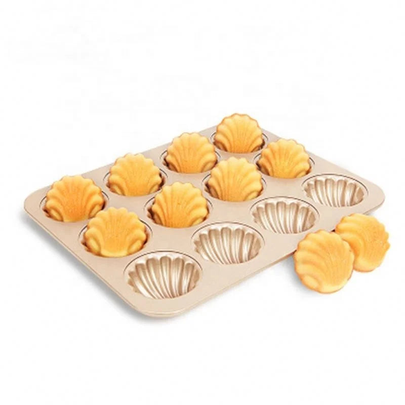 12 CupS Baking Mold champagne Gold  Shell Madeleine Cake Mold Non-stick Cake Baking Pan