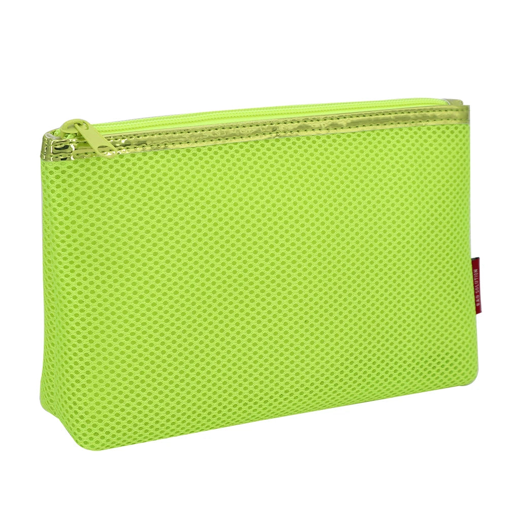 Fashion Candy Color Mesh with Shiny Strip Clutch Bag Shock Resistance Sandwich Mesh Cosmetic Bag with Custom Private Logo