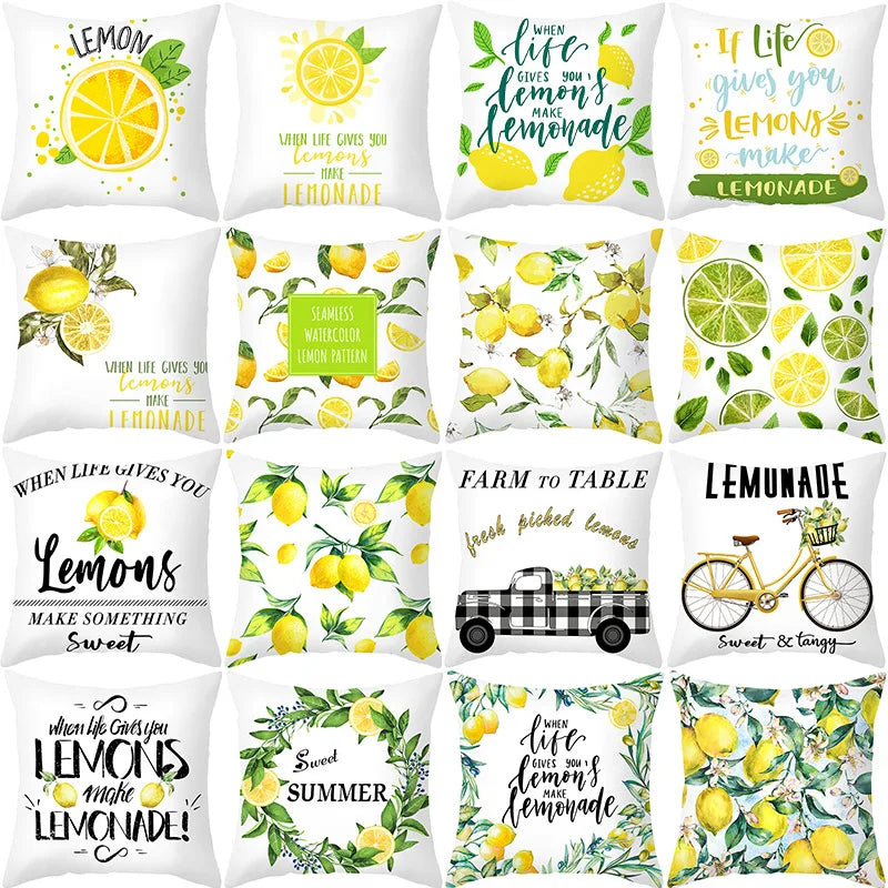 Summer Lemon Fruit Outdoor Style Pillow Cover Home Decorative Cotton Linen Throw Pillow Case 18x18 Inch Square Cushion Covers