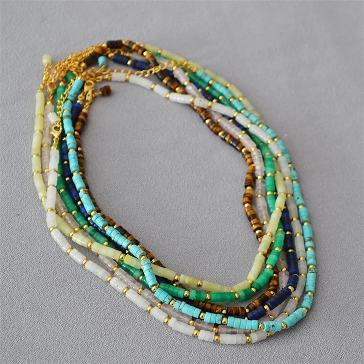 SP Bohemian Necklace Women Handmade Beads Natural Stone Choker Necklace Jewelry