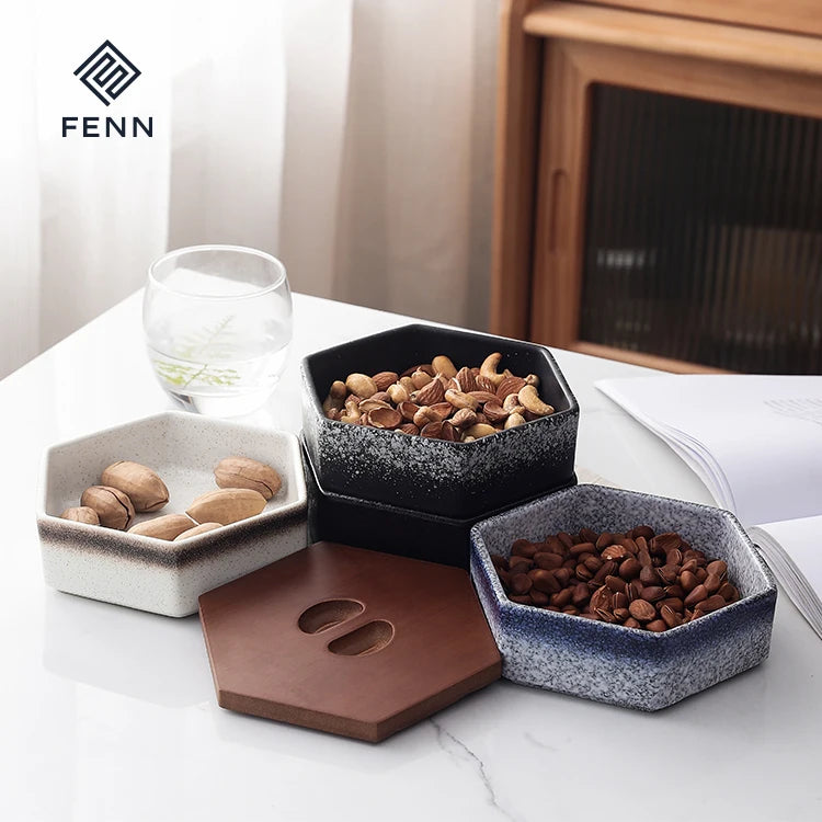 FENN Unique Design Kitchen Used 4 Pcs Ceramic Jar Condiment Canister Set with Lid for Home and Kitchen