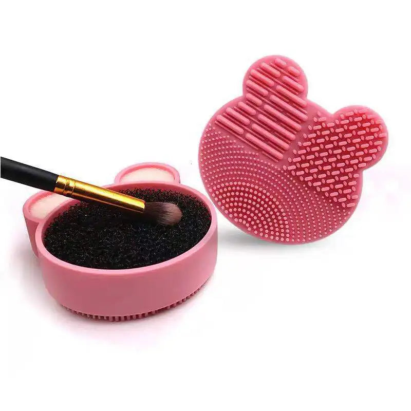 Silicone Makeup Brush Cleaning Mat with Brush Drying Holder Portable Cat Shaped Cosmetic Cleaner Pad