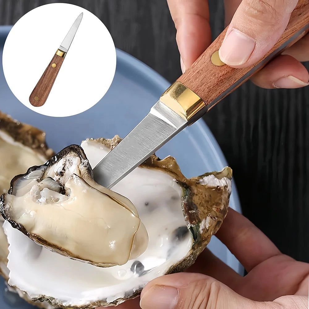 Portable Stainless Steel Shellfish Opener Wooden Handle Oyster Knife Handy Oyster Shucker for Seafood Cutting