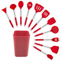 Home Cooking Red 12pcs Silicone Kitchen Utensils with Holder