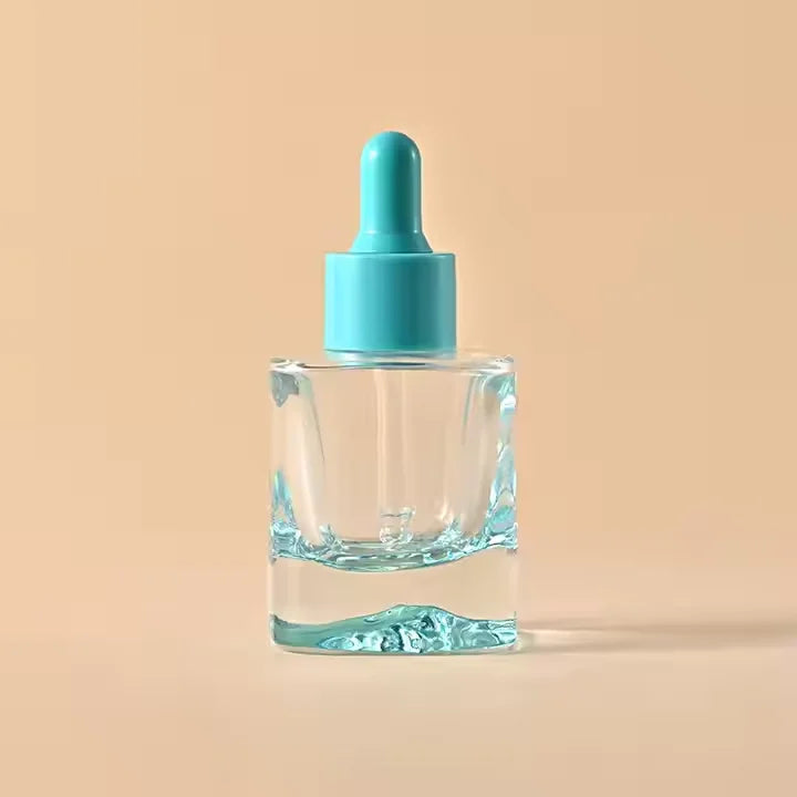Customized Square Frosted Cosmetic Glass Dropper Bottle 30ml Flat Shoulder Serum Eye Essential Oil Push Button Dropper Bottle