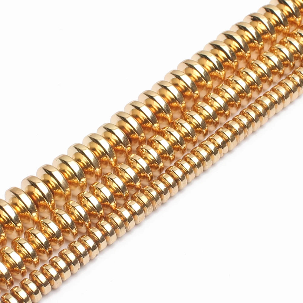 Natural 4mm/6mm/8mm 14K Gold Plated Rondelle Hematite Spacer Beads Kuoyu F01137 for Diy Bracelet Accessories MegaBDM
