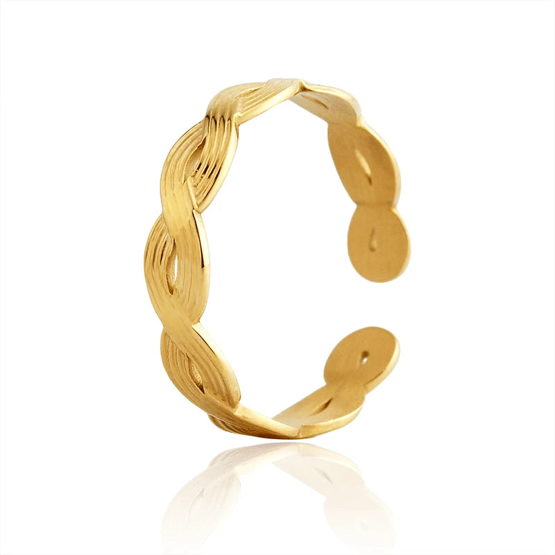 Fashion Design Hypoallergenic Gold Plated Stainless Steel Adjustable Twisted Open Rings for Women