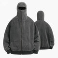 2026 Custom Mens Face Cover Hoodie With Face Masked Cover Heavy Vintage Acid Wash Full Face Zip up Hoodies With Eye Holes